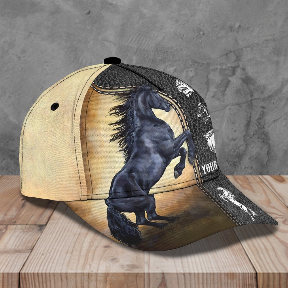Black Wild Horse Customized Name Cap, Farmer Cap, Vintage Farmer Hat, Mens Farmer Hats, Cap For Farmers