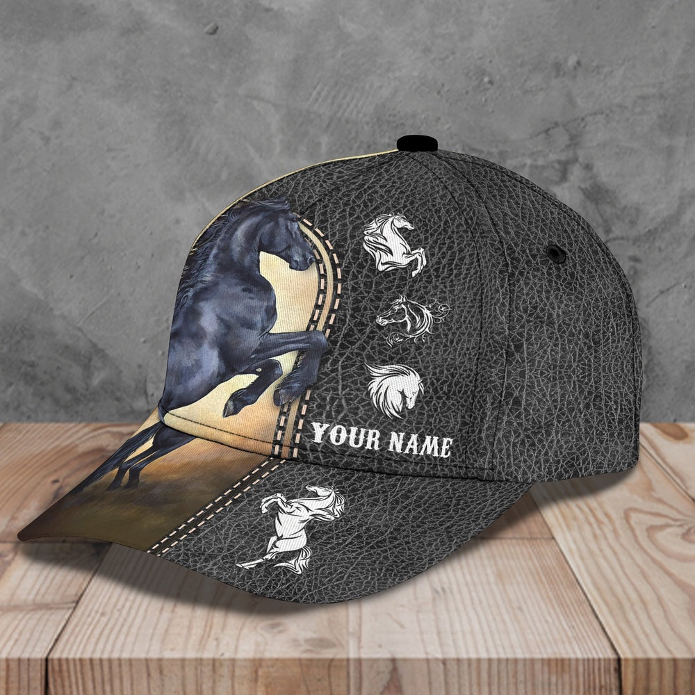 Black Wild Horse Customized Name Cap, Farmer Cap, Vintage Farmer Hat, Mens Farmer Hats, Cap For Farmers