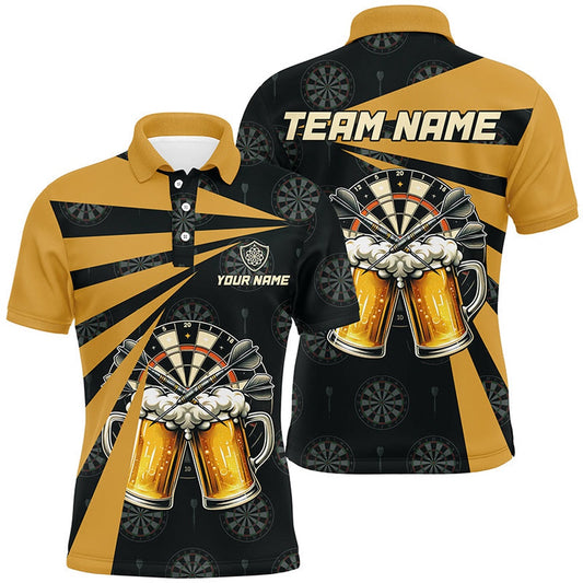 Black Yellow Beer Mens Darts Polo Shirt Custom Darts Shirt For Men Drinking Dart Polo, Darts Team Polo Shirt