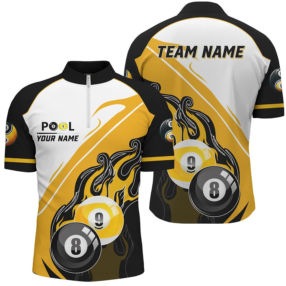 Black Yellow Billiard 8 Ball & 9 Ball Custom Jersey Shirt, Billiard Attire Jersey, Billiard Team Jersey Shirt