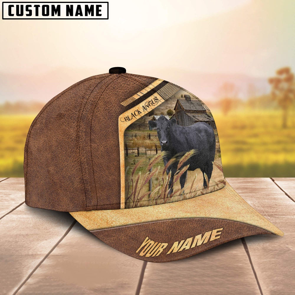 Black angus Cattle Customized Name Brown Farm Cap, Farmer Cap, Vintage Farmer Hat, Mens Farmer Hats, Cap For Farmers