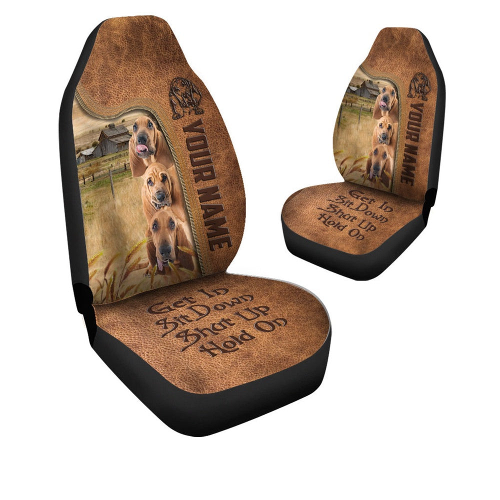 Bloodhound Personalized Name Leather Pattern Car Seat Cover For Customer, Car Seat Cover, Farm Car Seat Cover, Pet Seat Covers