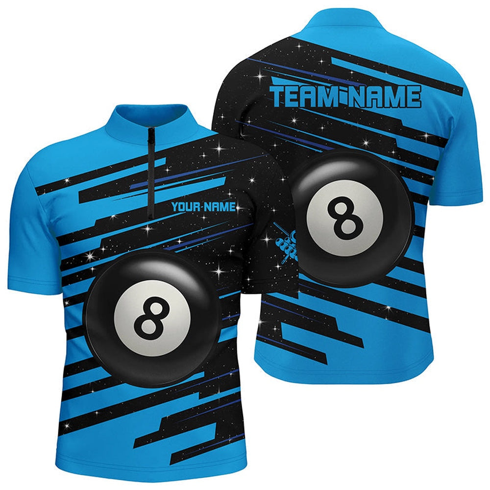 Blue 8 Ball Pool Billiard Jerseys Jersey Shirts Custom League Billiard Shirts, Billiard Team Jersey Shirt