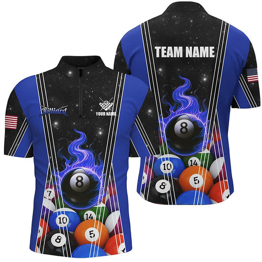 Blue 8 Ball Pool Fire Flame Billiard Balls Jersey Shirts Custom Billiard Jerseys, Billiard Team Jersey Shirt