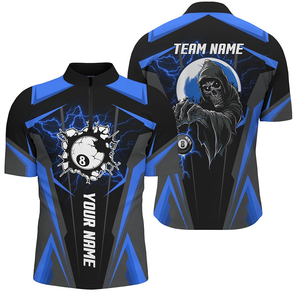 Blue Billiard Grim Reaper Jersey Shirts Customized Team League Billiard Jerseys, Billiard Team Jersey Shirt
