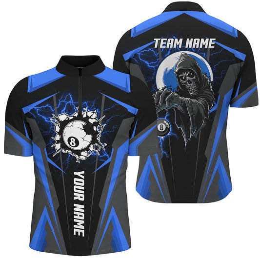 Blue Billiard Grim Reaper Jersey Shirts Customized Team League Billiard Jerseys, Billiard Team Jersey Shirt