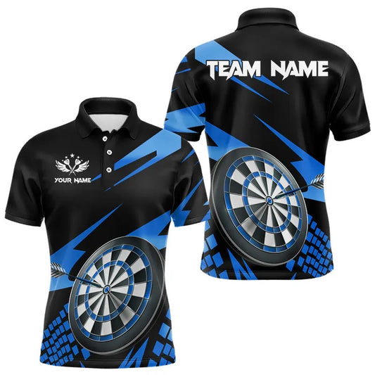 Blue Black Custom Dart Shirts For Men, Personalized 3D Darts Board Dart Polo Polo, Darts Team Polo Shirt