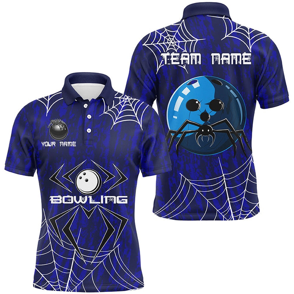 Blue Camo Bowling Polo, 14 Polo Shirts Custom Spider Web Halloween Men Team Bowling Polo, Bowling Team Shirts