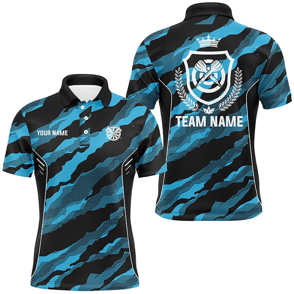 Blue Camo Darts Polo Shirts Custom Camouflage Darts Shirts For Men Darts Team Polo, Darts Team Polo Shirt