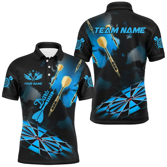 Blue Dart Board Hazy Smoke Custom 3D Dart Shirts For Men, Darts League Team Shirt Dart Polo, Darts Team Polo Shirt