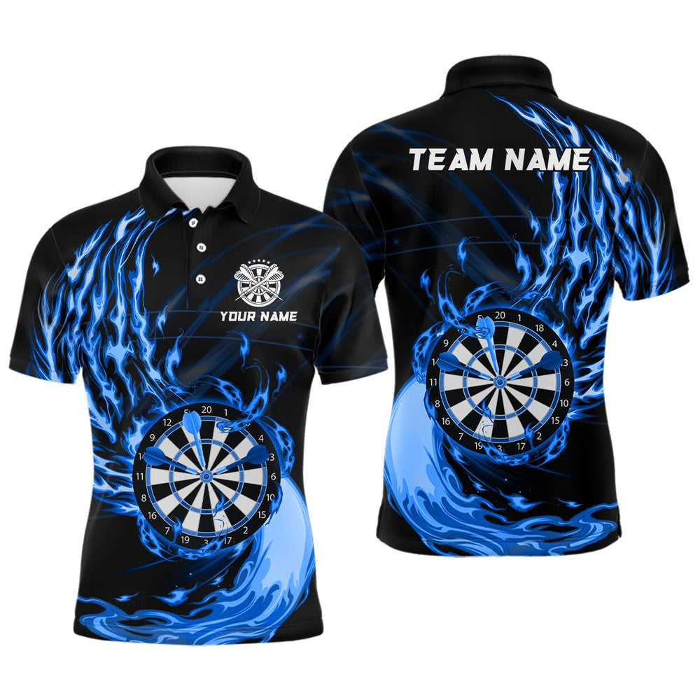 Blue Fire Dartboard Mens Darts Polo Shirt Custom Darts Shirt For Men Dart Polo, Darts Team Polo Shirt