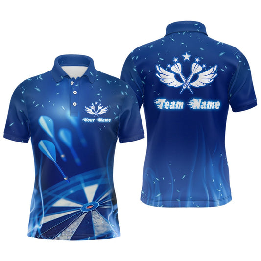 Blue Fire Flame Star Personalized Mens Darts Polo Shirt Custom Cool Dart Polo For Men, Darts Team Polo Shirt
