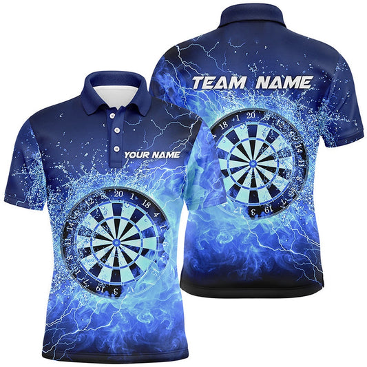 Blue Fire & Water Dartboard Personalized Mens Darts Polo Shirt Custom Darts Polo For Men, Darts Team Polo Shirt