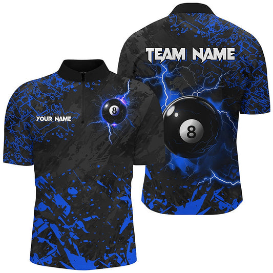 Blue Grunge 8 Ball Pool Thunder Lightning Jersey Shirts Custom Billiard Jerseys, Billiard Team Jersey Shirt