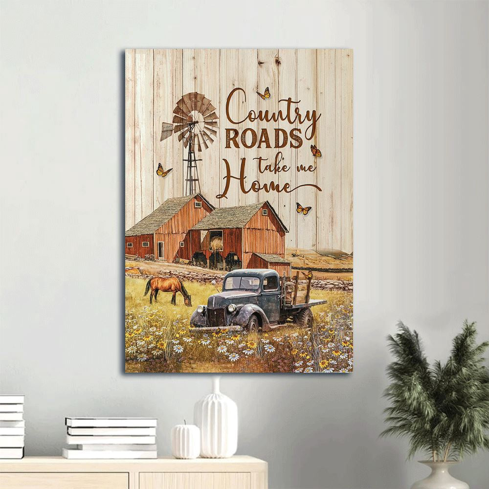 Blue Ladybug Car, Beautiful Farm, Horse Drawing Canvas, Country Roads Take Me Home, Farm Canvas, Farm Art Decor