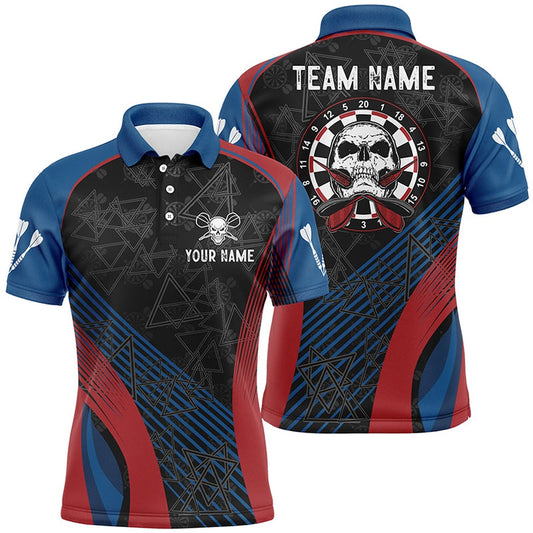 Blue Red Personalized Darts Polo Shirt Custom Skull Mens Dart Polo Cool Dart Shirts, Darts Team Polo Shirt