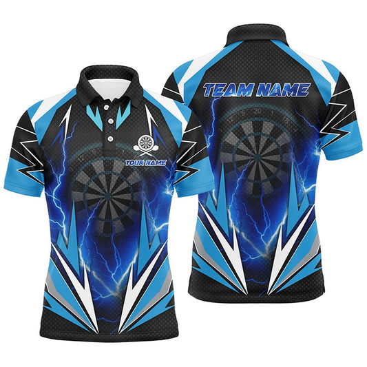 Blue Thunder Lightning Mens Darts Polo Shirt Custom Dart Shirts For Men Dart Polo, Darts Team Polo Shirt