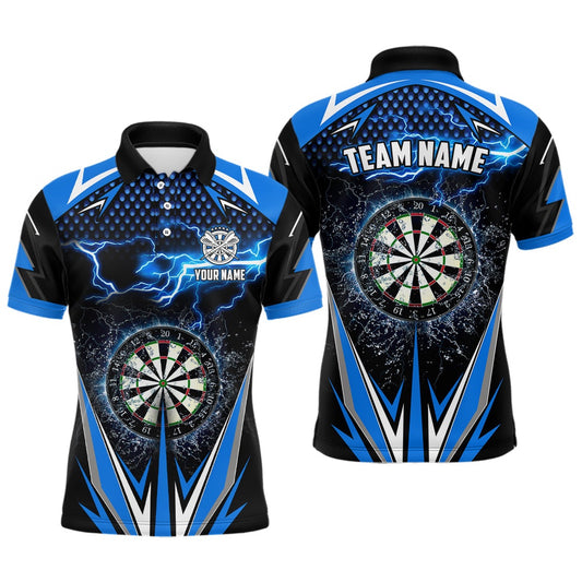 Blue Thunder Lightning Mens Darts Polo Shirt Custom Darts Shirt For Men Dart Polo, Darts Team Polo Shirt