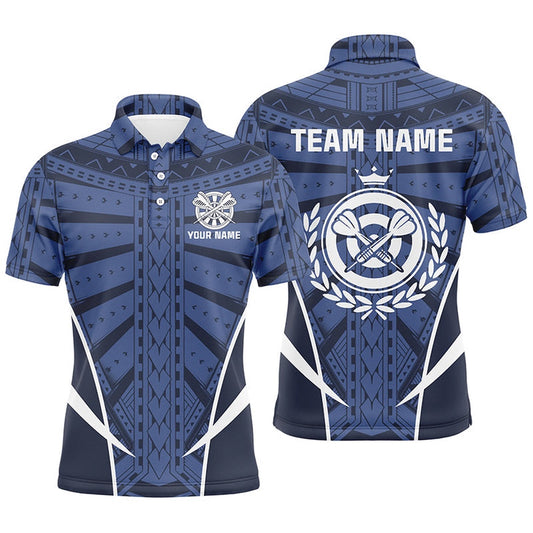 Blue Tribal Personalized Darts Men Polo Shirt Custom Men Dart Shirts Cool Dart Polo, Darts Team Polo Shirt