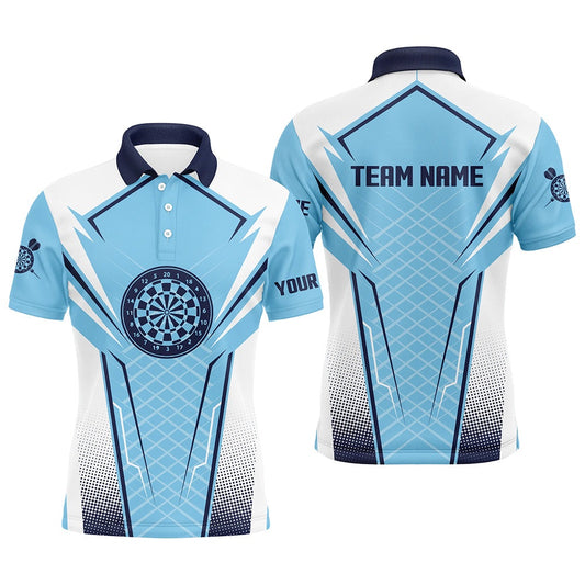 Blue White Mens Darts Polo Shirt Customized Darts Shirt For Men Dart Team Polo, Darts Team Polo Shirt