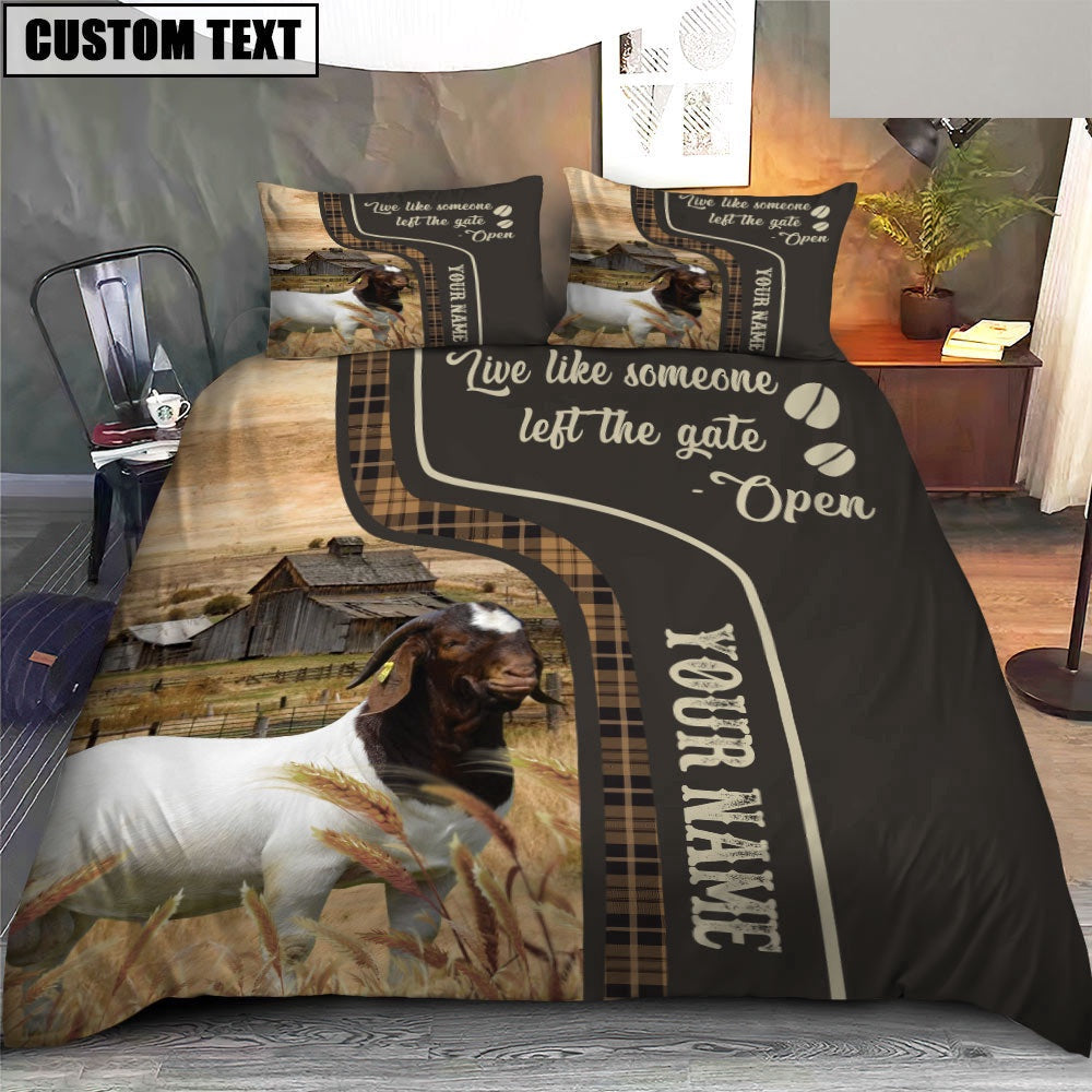 Boer Goat Like Someone Left The Gate Open Customized Name Bedding Set, Farm Bedding Set, Farmhouse Bedding Set