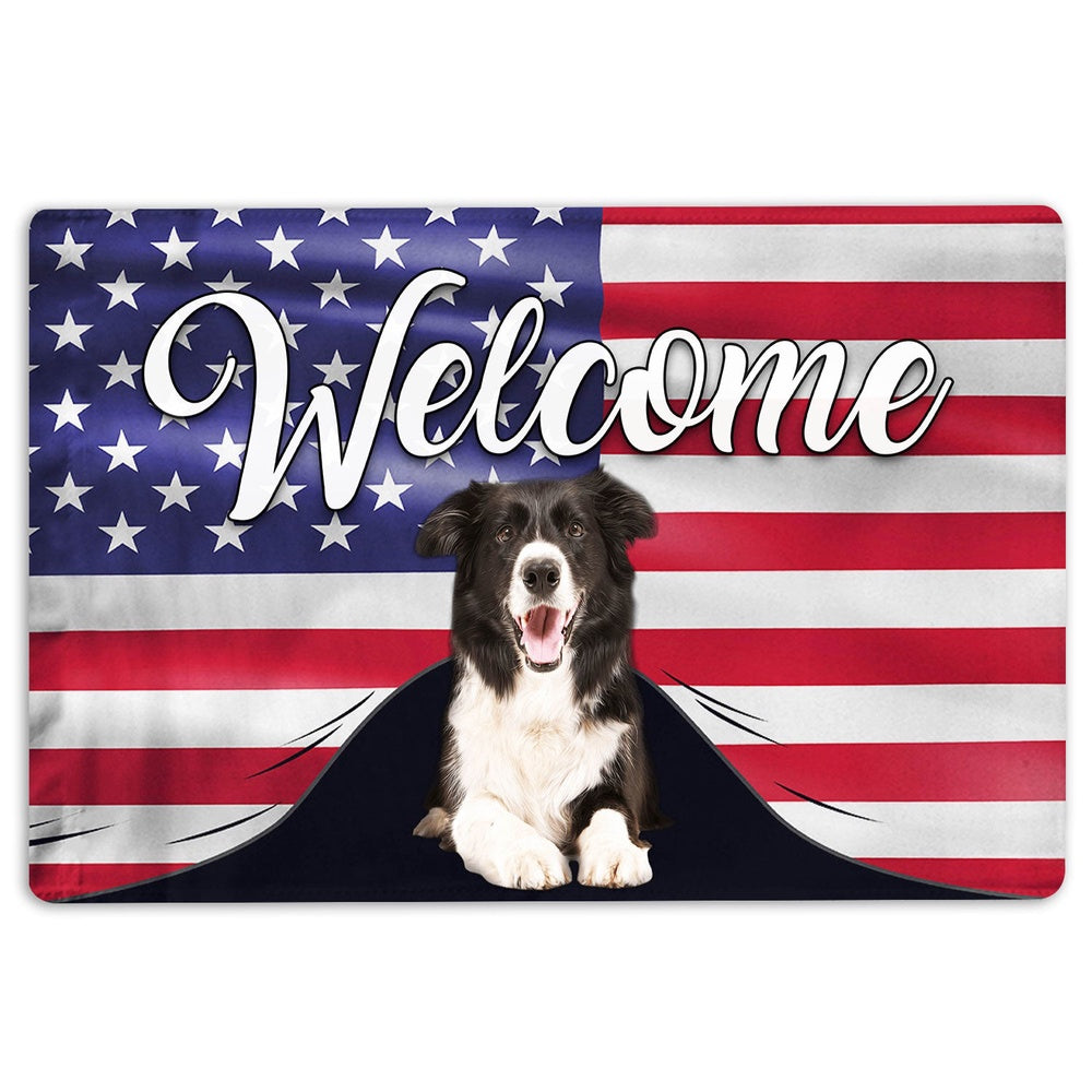 Border Collie Welcome Doormat, Funny Border Collie Dog Welcome American Flag USA Patriotic Welcome Doormat, Pets Home Decor Door Mat