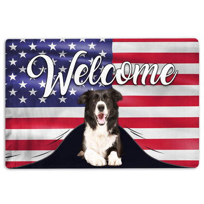 Border Collie Welcome Doormat, Funny Border Collie Dog Welcome American Flag USA Patriotic Welcome Doormat, Pets Home Decor Door Mat