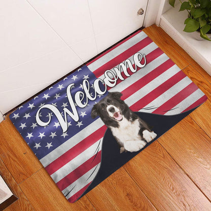 Border Collie Welcome Doormat, Funny Border Collie Dog Welcome American Flag USA Patriotic Welcome Doormat, Pets Home Decor Door Mat