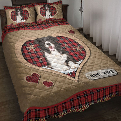 Border Colliemas Heart Red Plaid Bedding Set, Christmas Beddings, Xmas Bedding Sets