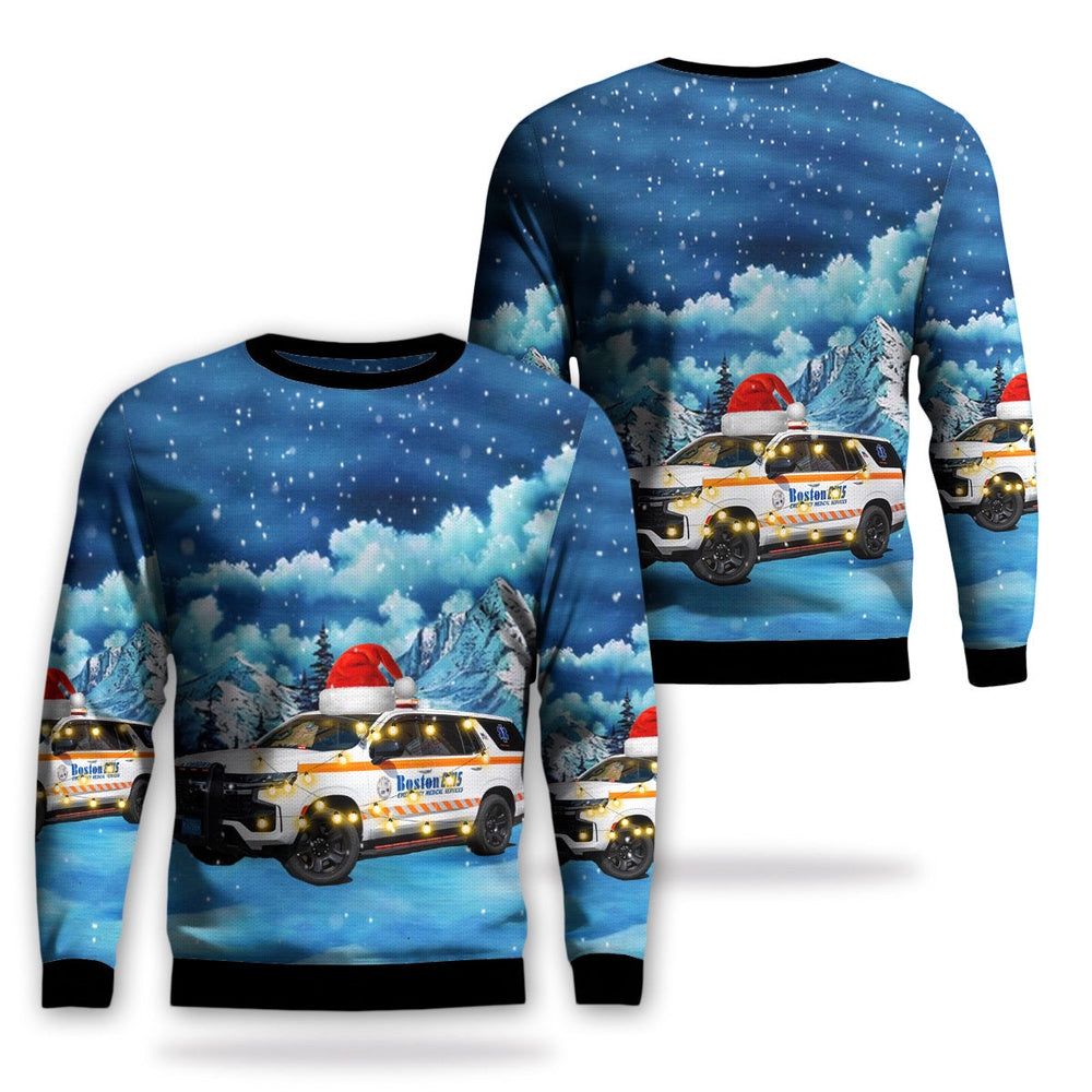 Boston EMS Squad 90 2022 Chevrolet Tahoe Christmas AOP Ugly Sweater, Christmas Ugly Sweater, Sweater Xmas, Ugly Sweater