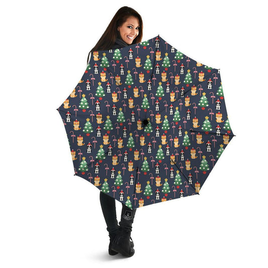 Boston Terrier And Corgi Christmas Print Umbrella, Christmas Umbrella, Xmas Umbrella