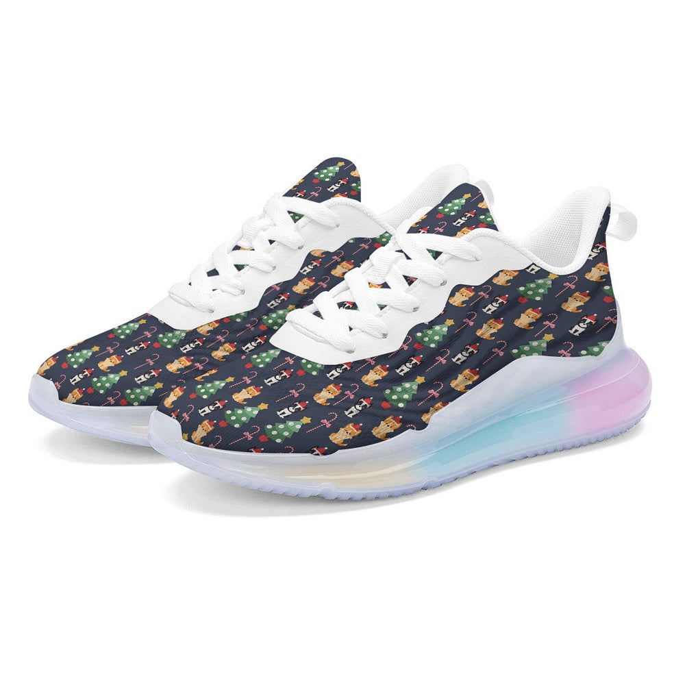 Boston Terrier And Corgi Christmas Print Women's Running Sneakers, Christmas Running Shoes, Christmas Sneakers, Women's Christmas Shoes