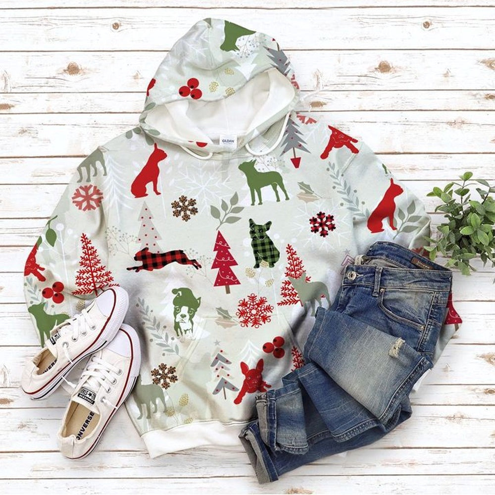Boston Terrier Christmas All Over Print Shirt, Christmas Hoodie, Christmas Sweatshirt