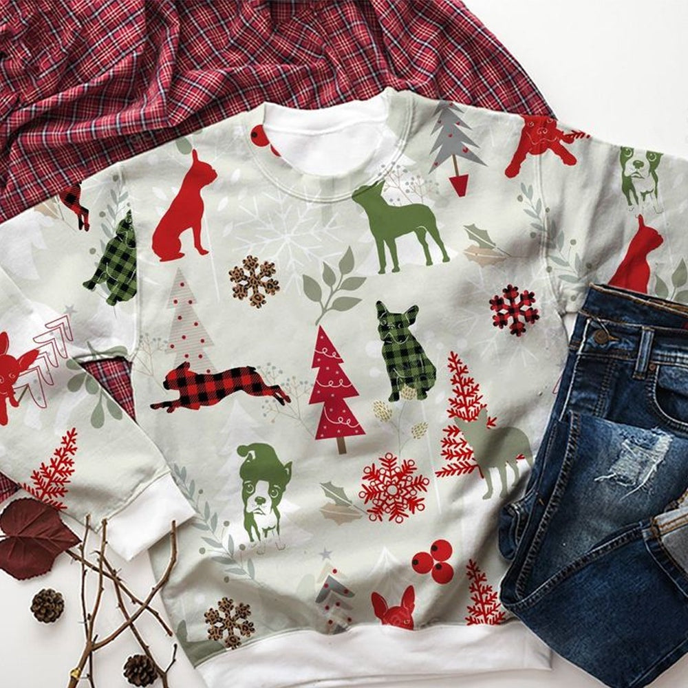 Boston Terrier Christmas All Over Print Shirt, Christmas Hoodie, Christmas Sweatshirt