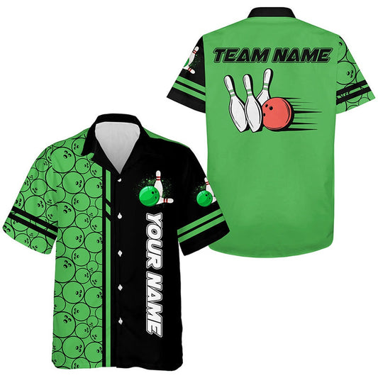 Bowling Hawaiian Shirts, Custom Black Greencamo Vintage Bowling Shirts, Gift For Bowler, Bowling Team Hawaiian