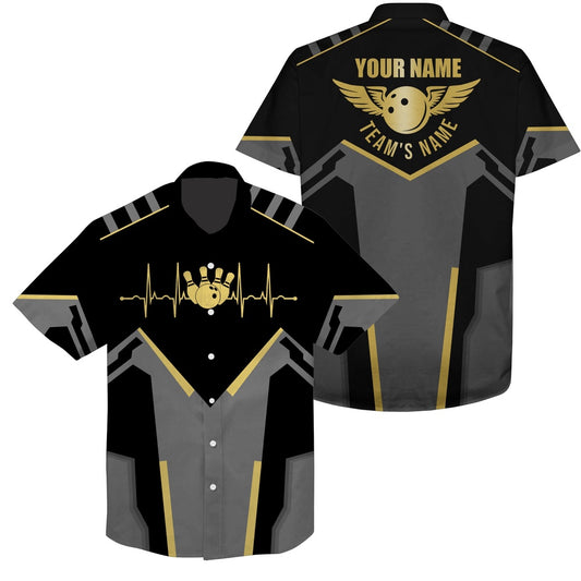 Bowling Hawaiian Shirts, Custom Team Name Black Bowling Team Button Up Shirts, Gift For Team Bowlers, Bowling Team Hawaiian