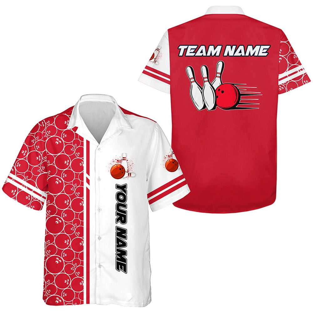 Bowling Hawaiian Shirts, Custom Whiteand Redcamo Vintage Bowling Button Up Shirts, Gift For Bowler, Bowling Team Hawaiian