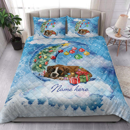 Boxer Sleeping On The Moon Snowflakemas Tree Dog Bedding Set, Christmas Beddings, Xmas Bedding Sets