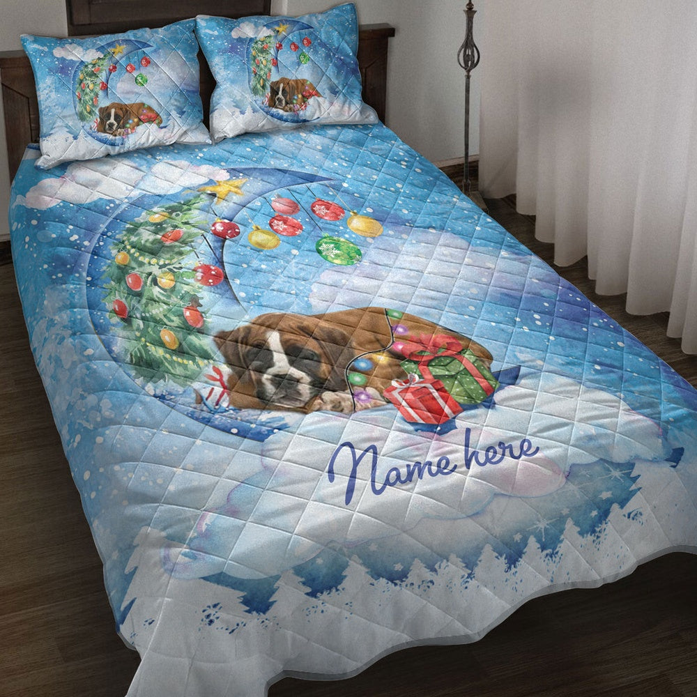 Boxer Sleeping On The Moon Snowflakemas Tree Dog Bedding Set, Christmas Beddings, Xmas Bedding Sets