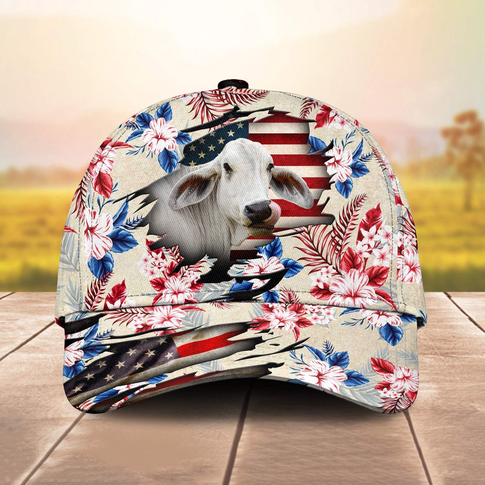 Brahman American Flag Flowers Pattern Cap, Farmer Cap, Vintage Farmer Hat, Mens Farmer Hats, Cap For Farmers