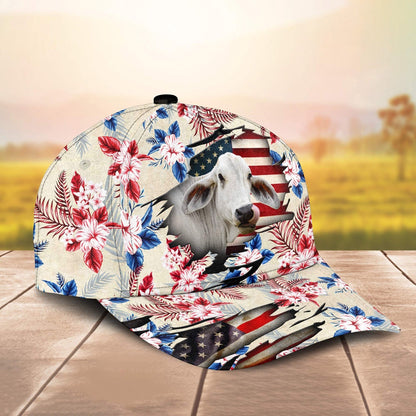 Brahman American Flag Flowers Pattern Cap, Farmer Cap, Vintage Farmer Hat, Mens Farmer Hats, Cap For Farmers