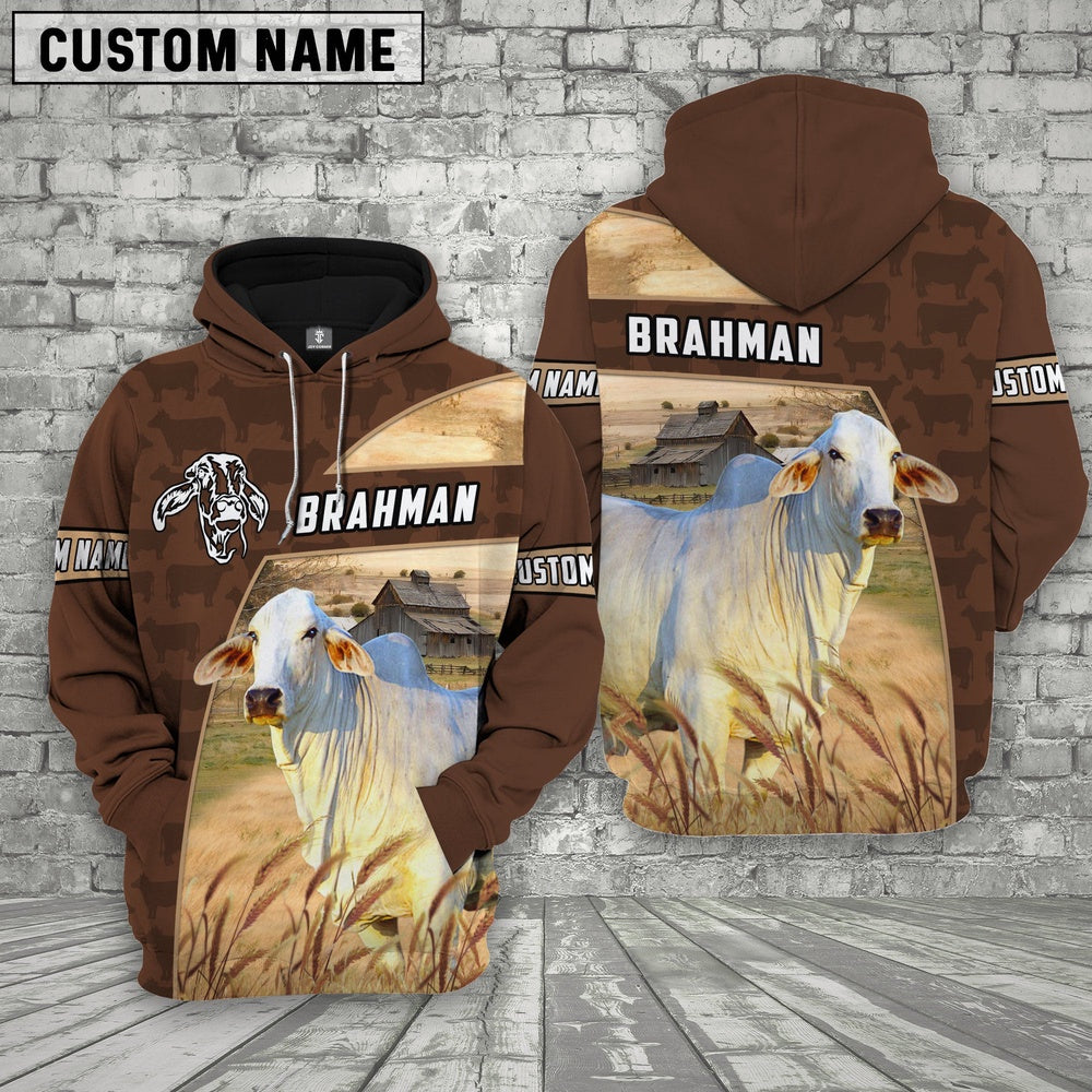 Brahman Brown Farm Personalized 3D Hoodie, Farmer Hoodie, Custom Farm Shirts, Farmer T Shirt