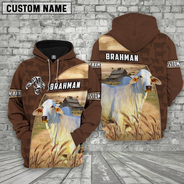 Brahman Brown Farm Personalized 3D Hoodie, Farmer Hoodie, Custom Farm Shirts, Farmer T Shirt