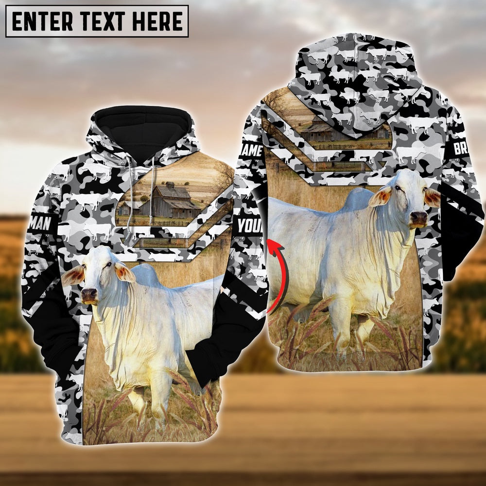 Brahman Camo Animal Pattern Personalized 3D Hoodie, Farmer Hoodie, Custom Farm Shirts, Farmer T Shirt