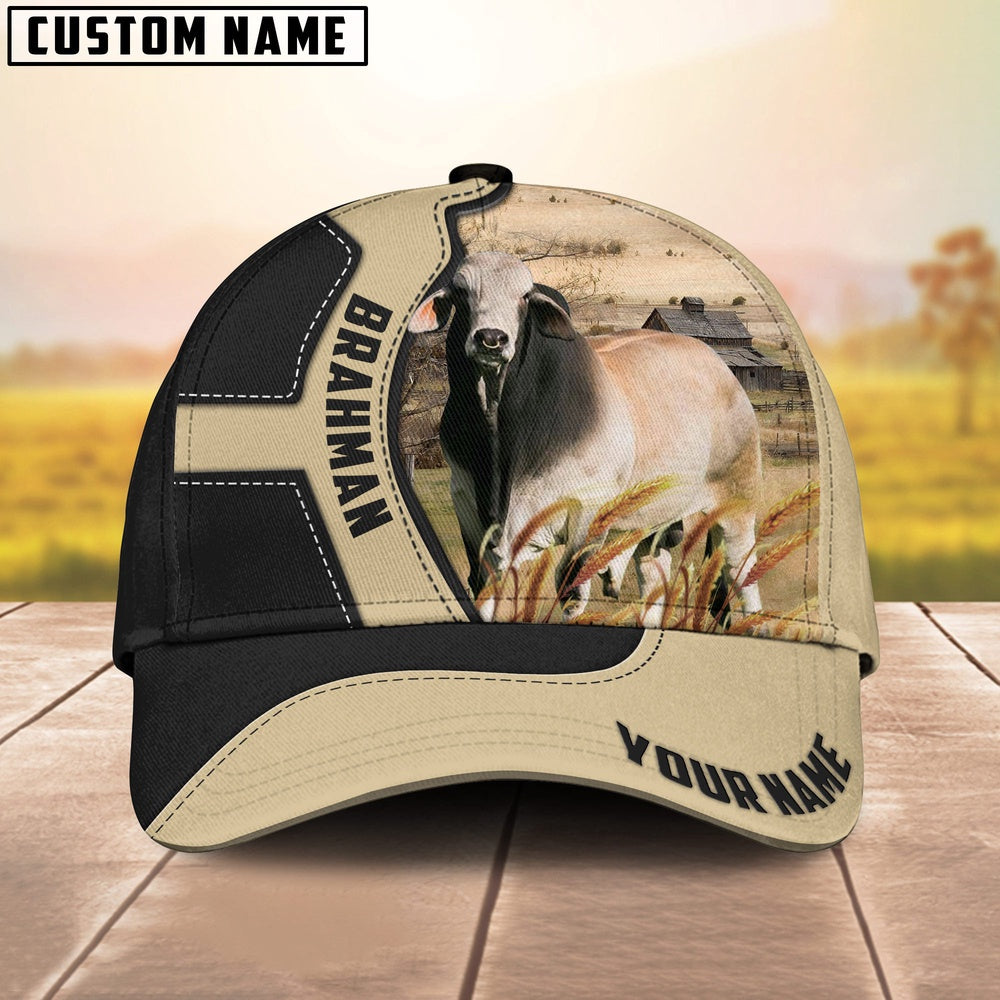 Brahman Cattle Black Khaki Pattern Customized Name Cap, Farmer Cap, Vintage Farmer Hat, Mens Farmer Hats, Cap For Farmers