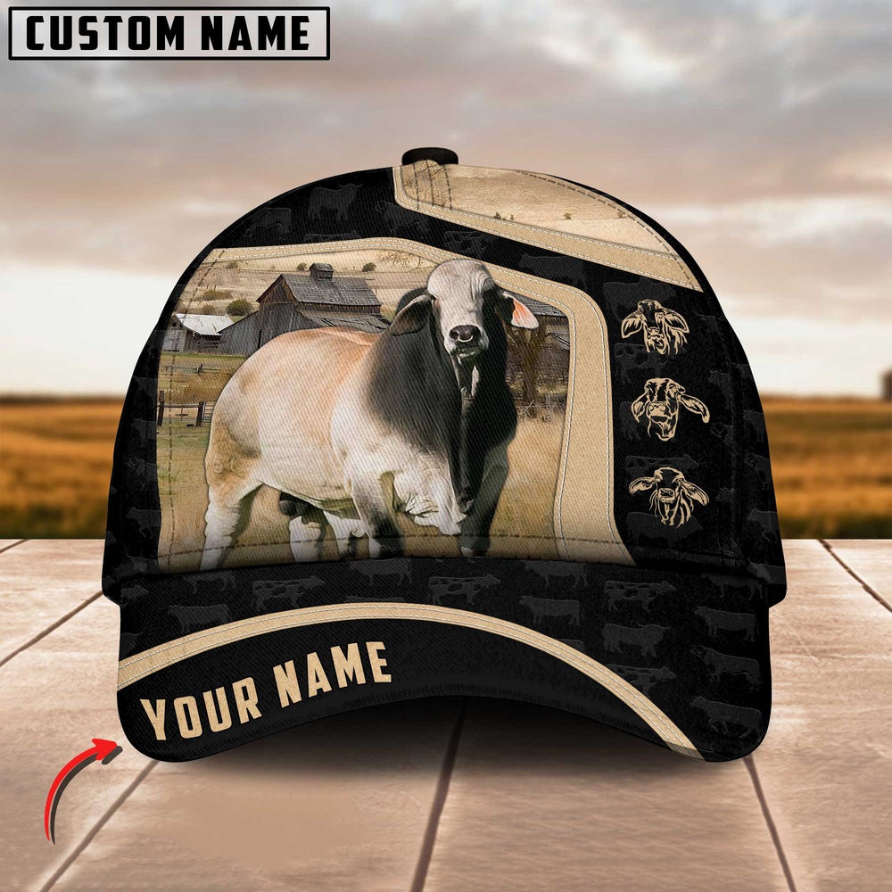 Brahman Cattle Black Yellow Pattern Customized Name Cap, Farmer Cap, Vintage Farmer Hat, Mens Farmer Hats, Cap For Farmers