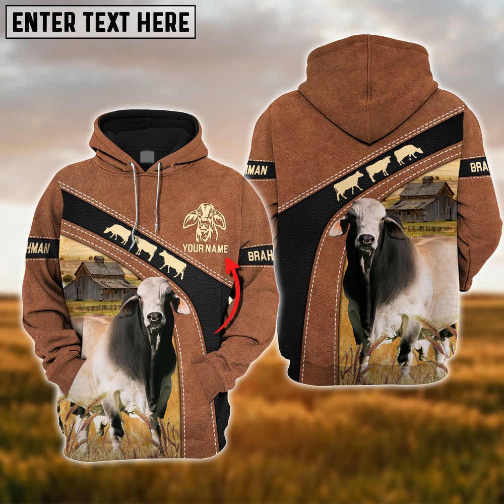 Brahman Cattle Brown Pattern Custom Name Shirts, Farmer Hoodie, Custom Farm Shirts, Farmer T Shirt