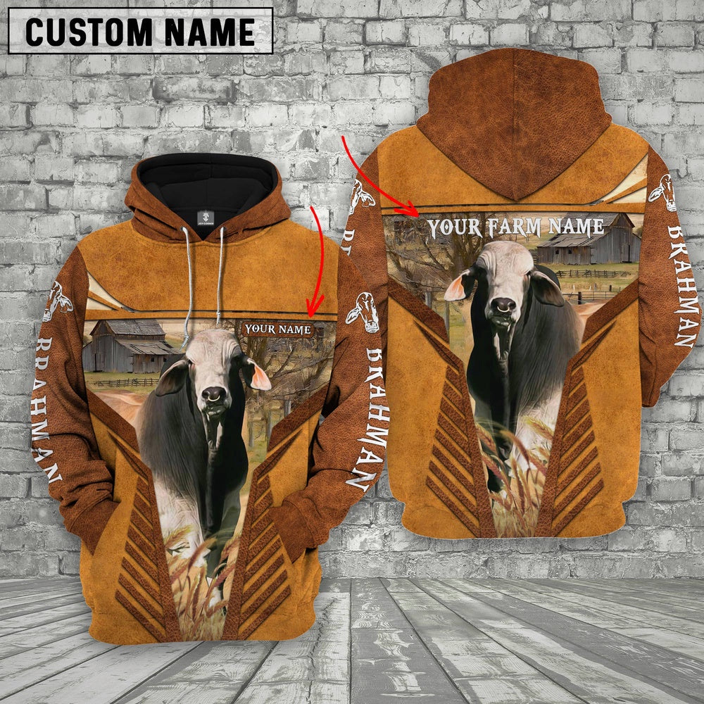 Brahman Cattle Custom Name Printed 3D Retro Hoodie, Farmer Hoodie, Custom Farm Shirts, Farmer T Shirt