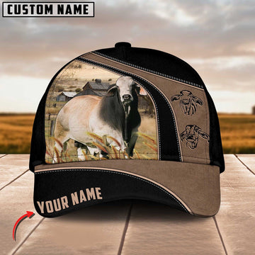 Brahman Cattle Customized Name Black Brown Cap, Farmer Cap, Vintage Farmer Hat, Mens Farmer Hats, Cap For Farmers