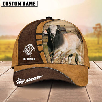 Brahman Cattle Customized Name Brown 3D Cap, Farmer Cap, Vintage Farmer Hat, Mens Farmer Hats, Cap For Farmers